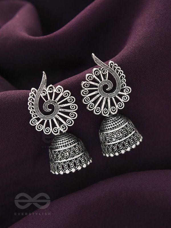 The Peacock Crown- Oxidised Jhumka Earrings