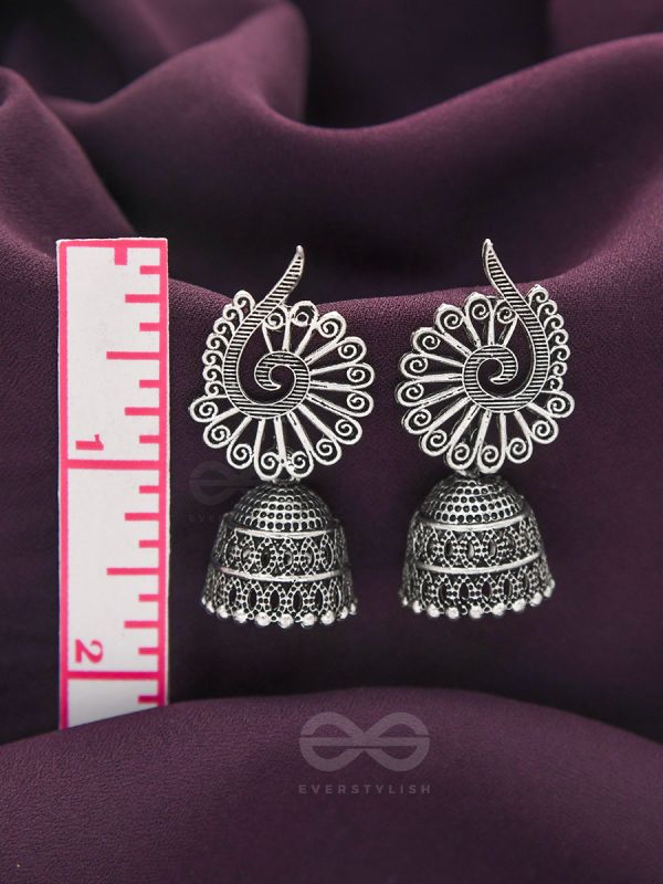 The Peacock Crown- Oxidised Jhumka Earrings
