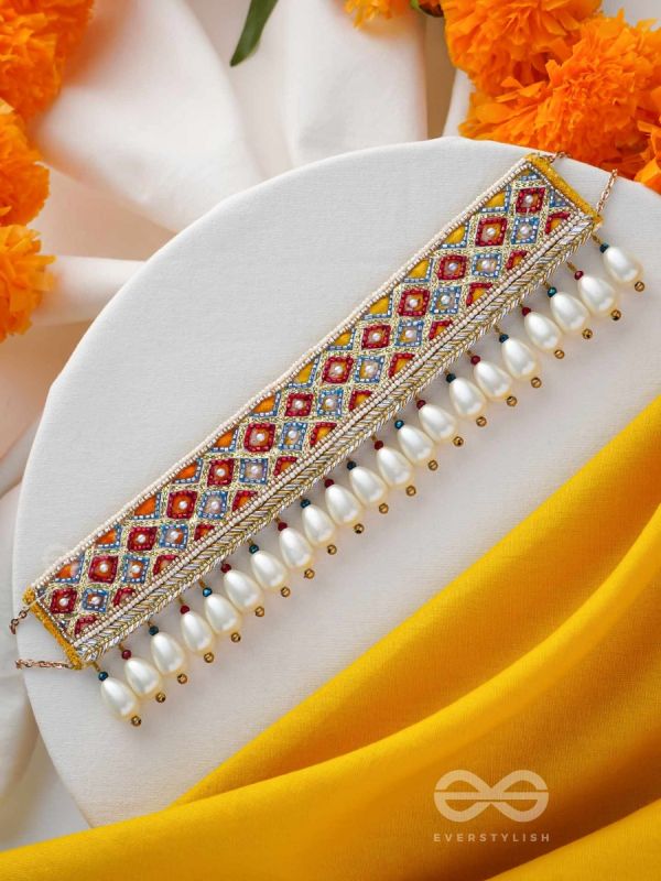 Syamika- The Magnificent Clouds- Pearls and Lace Embroidered Choker Necklace