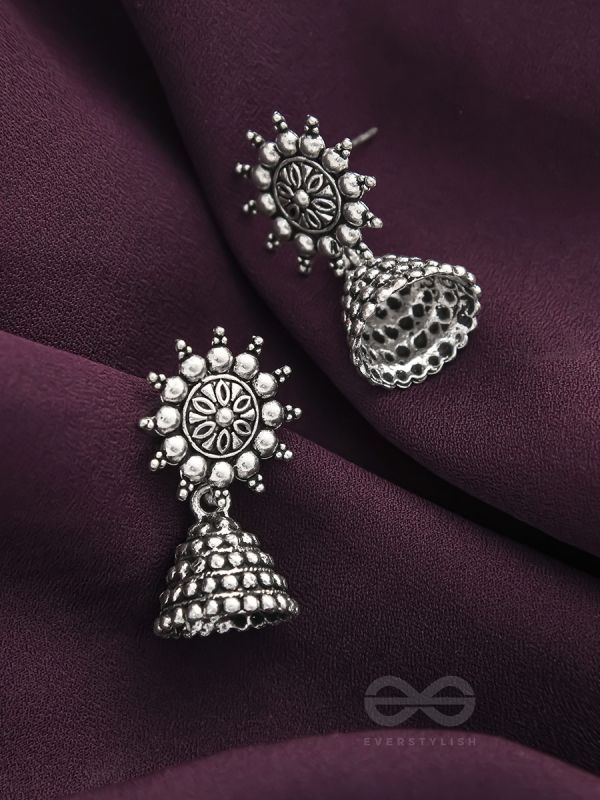 The Pearly Sun- Oxidised Jhumka Earrings