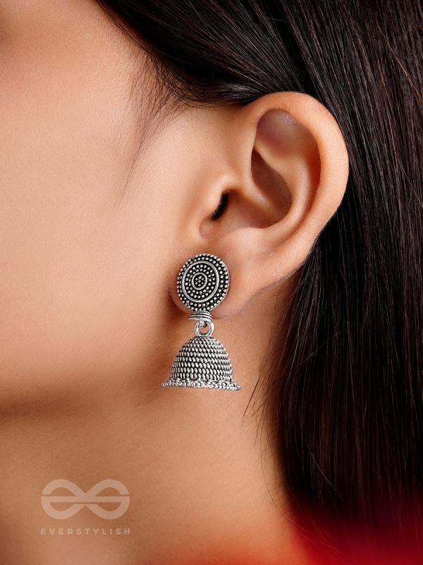 The Spotted Sun- Oxidised Jhumka Earrings