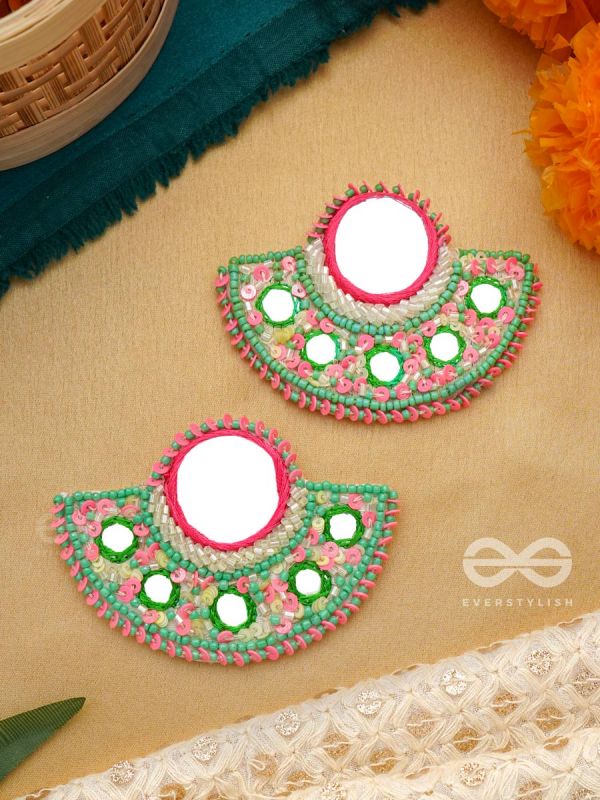 Svastamita- The Beautiful Sunset- Mirror and Resham Embroidered Earrings