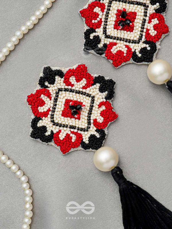 Manikya - The Lovely Ruby - Pearls And Resham Hand Embroidered Earrings