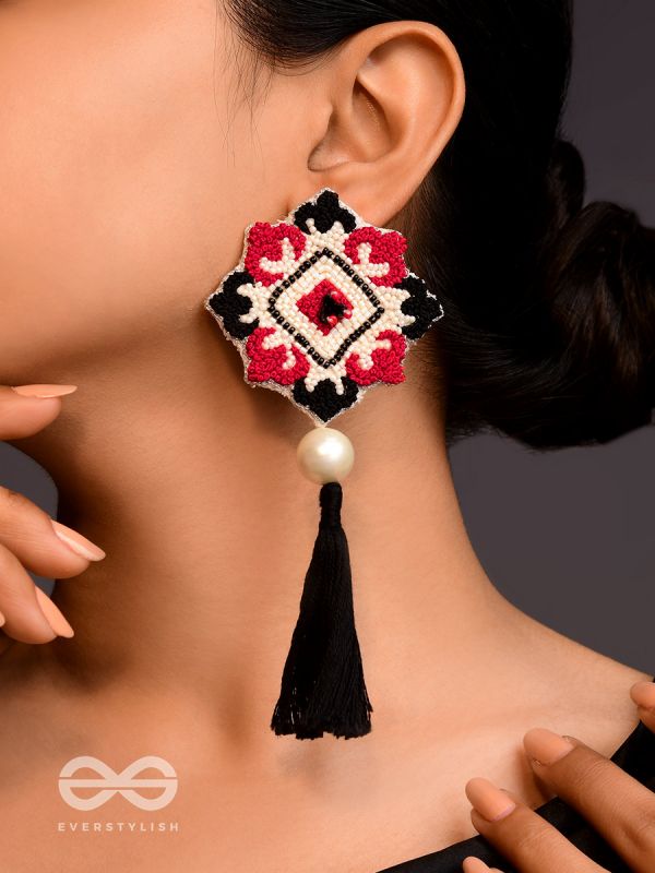 Manikya - The Lovely Ruby - Pearls And Resham Hand Embroidered Earrings
