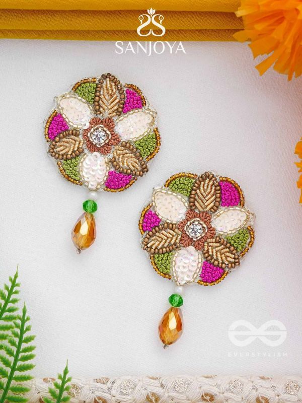 Vaarksha- The Colorful Forest- Resham, Sequins and Beads Embroidered Earrings