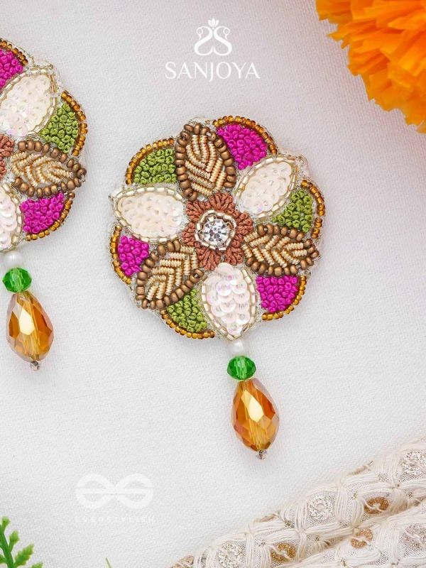 Vaarksha- The Colorful Forest- Resham, Sequins and Beads Embroidered Earrings