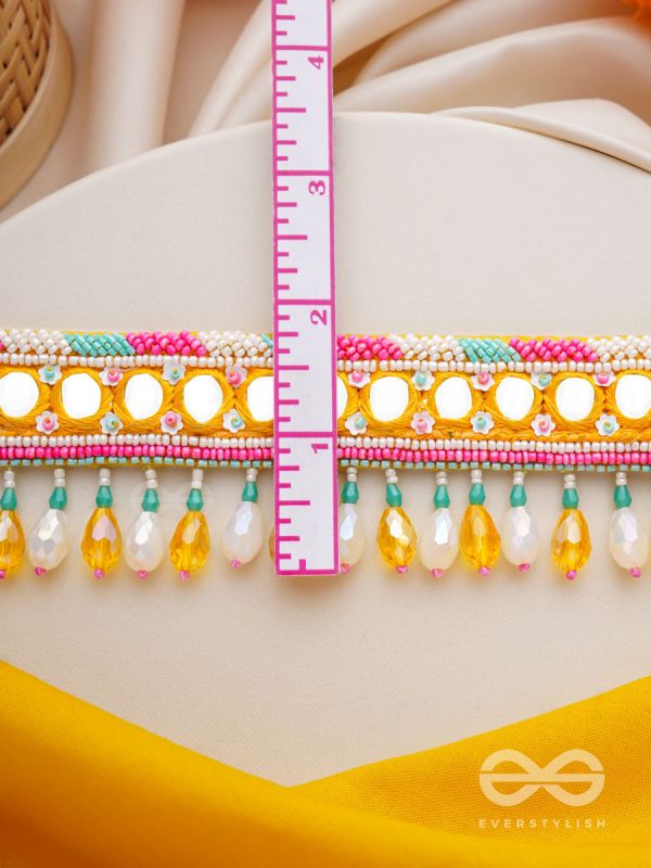 Suvarna - The Golden Stunner - Mirror, Lace And Beads Hand Embroidered Choker Neckpiece