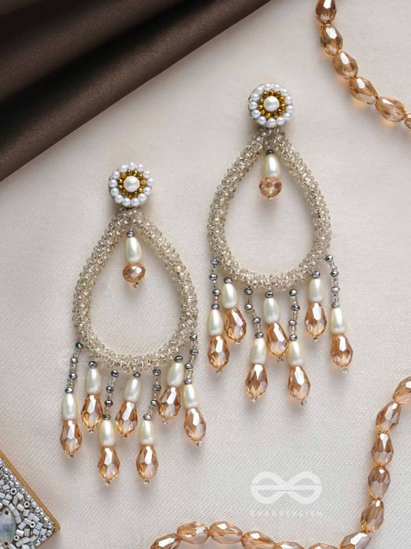 Ashvasya - The Boundless Beauty -  Pearl And Glass Drops Hand Embroidered Earrings (White)