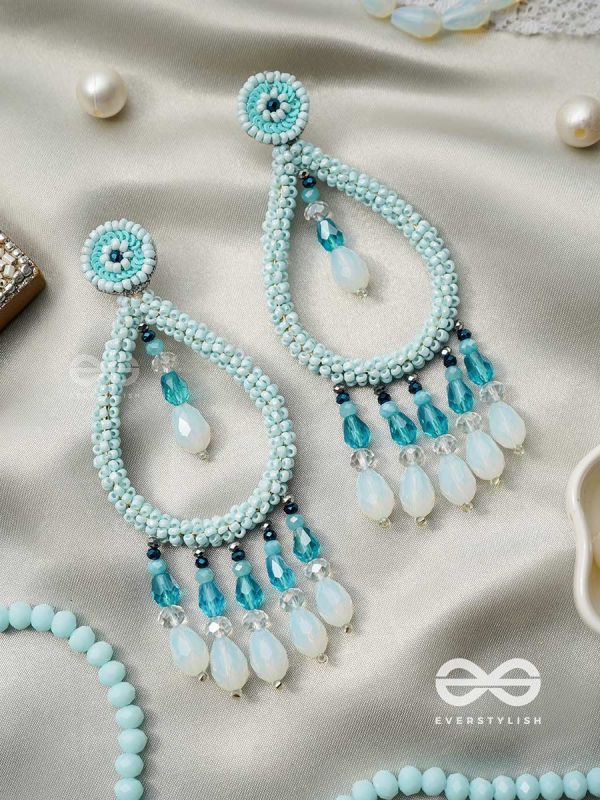Ashvasya - The Boundless Beauty -  Beads And Glass Drops Hand Embroidered Earrings (Cyan Blue)
