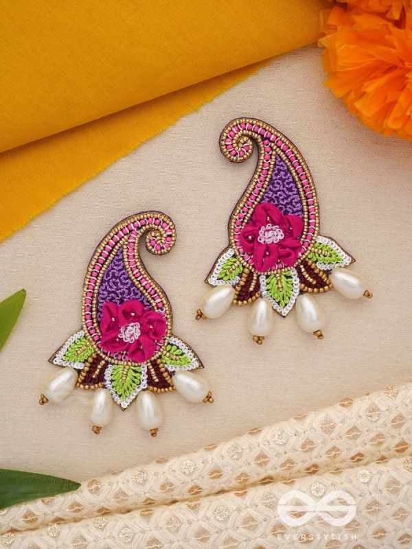Aabharita- The Ornamented- Resham and Pearls Embroidered Earrings