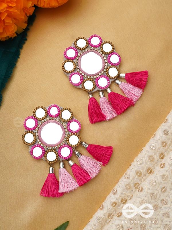 Khavari- The Dewdrops- Mirror and Resham Embroidered Earrings