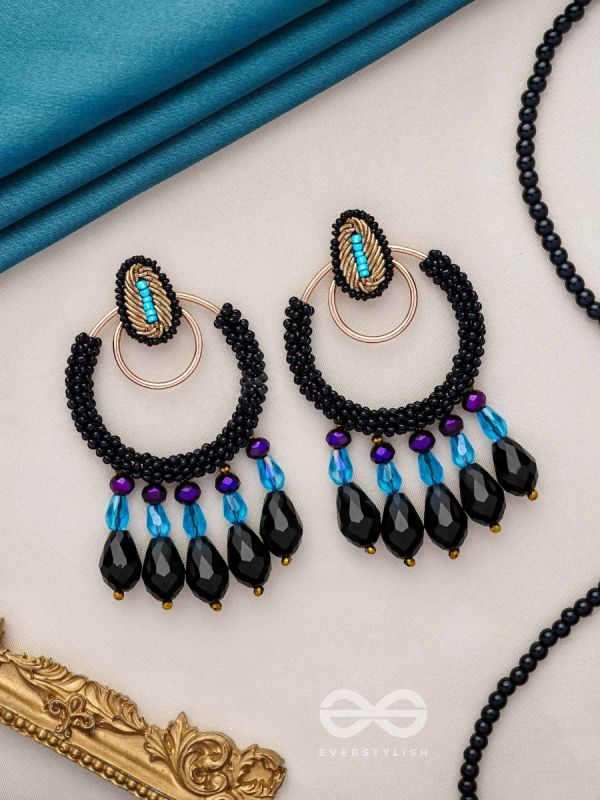 Abhineela - The Mysterious Night -  Beads And Glass Drops Hand Embroidered Earrings