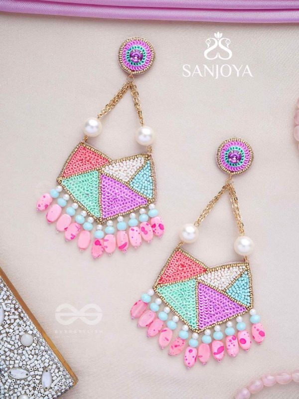 Ashmant - The Vibrant Meadow - Cutdana, Beads And Sequins Hand Embroidered Earrings