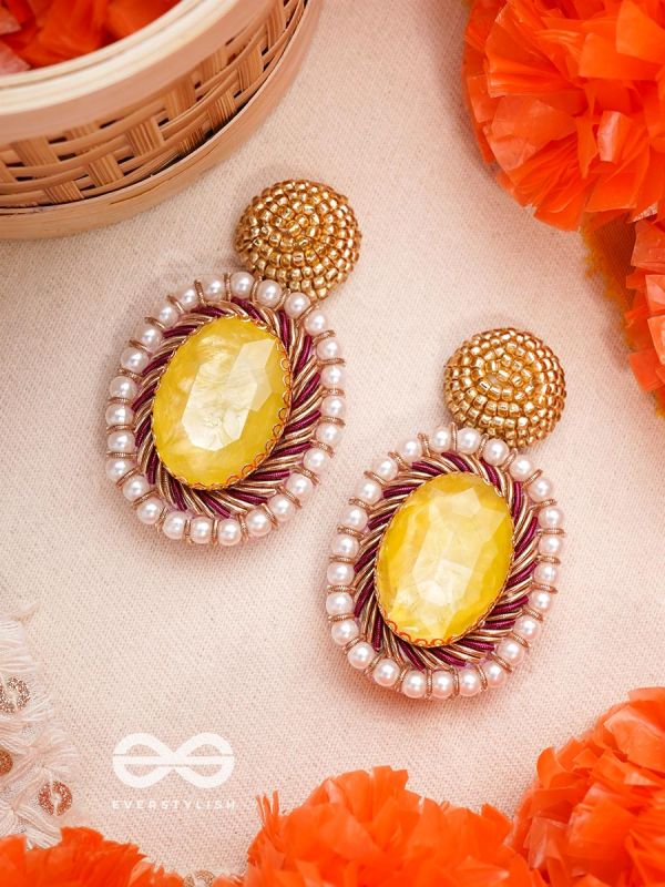 Kapisa - The Glorious Sun - Beads, Dabka And Stones Hand Embroidered Earrings