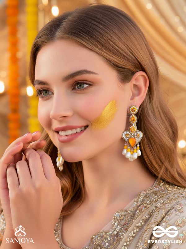 Aatapya- The Glorious Sunshine- Pearls and Stones Embroidered Earrings
