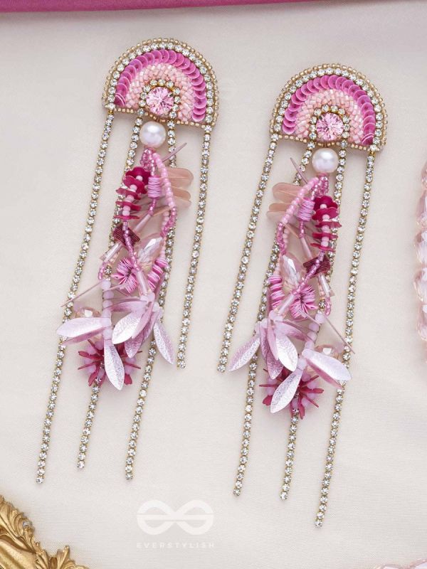 Saraṇyu-The Splendid Spring - Stones and Sequins Embroidered Statement Earrings