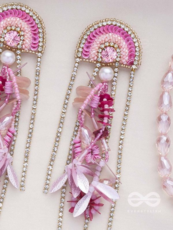 Saraṇyu-The Splendid Spring - Stones and Sequins Embroidered Statement Earrings