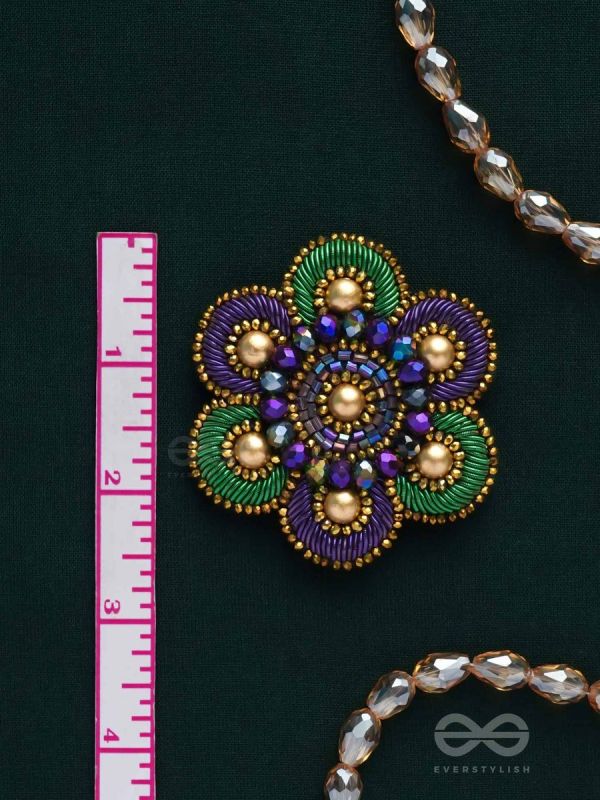 Kuvalaya - The Alluring Waterlily - Dabka, Beads And Cutdana Hand Embroidered Stud Earrings