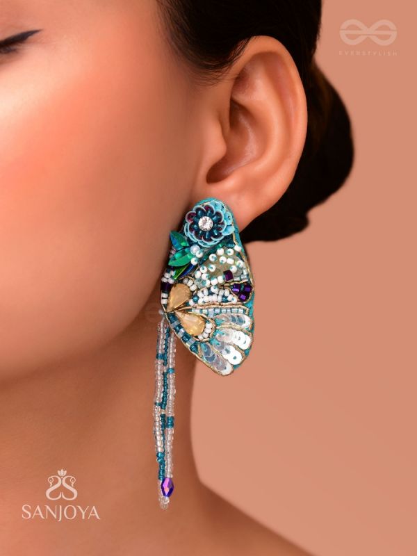 Chelashka- The Magnificent Moth- Stones, Sequins and Beads Embroidered Statement Earrings