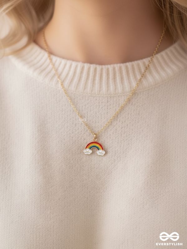 The Rainbow Colors- Golden Embellished Necklace With Anti-Tarnish Coating