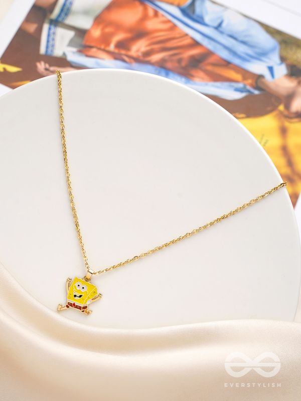 The Sprinting Spongebob- Golden Embellished Necklace With Anti-Tarnish Coating 