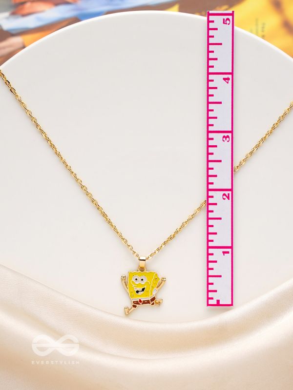 The Sprinting Spongebob- Golden Embellished Necklace With Anti-Tarnish Coating 
