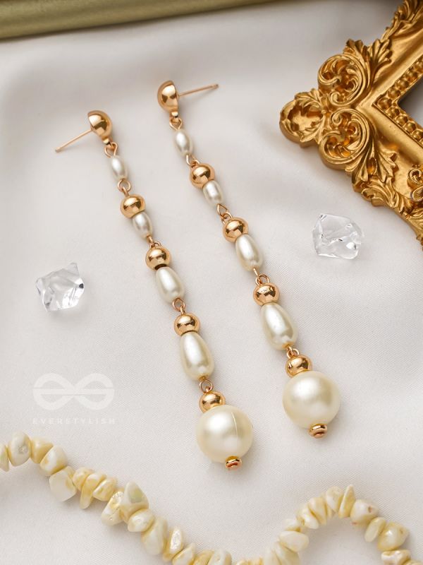 The Pearlescent Drops - Golden Pearls Earrings