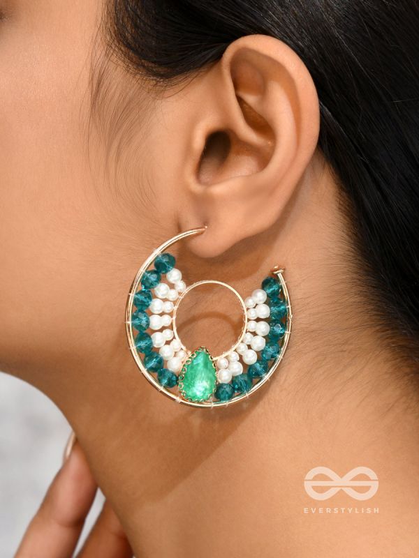 The Circle of Illumination- Golden Embellished Pearl Hoop Earrings