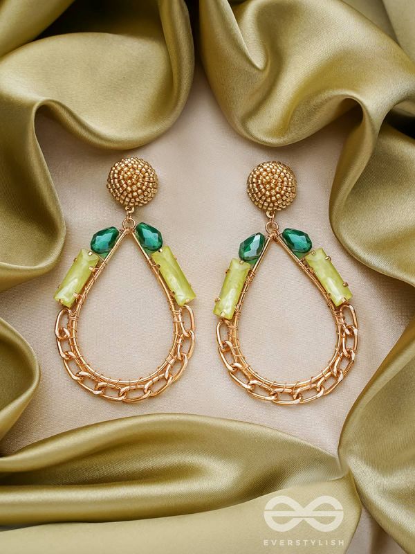 The Bejeweled Raindrops - Golden Embellished Earrings