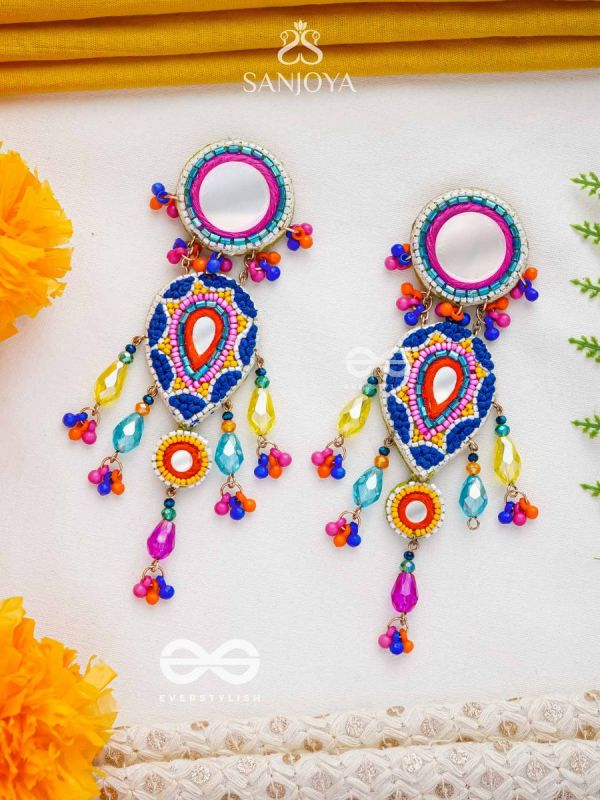 Odyaman - The Vibrant Rainfall - Beads, Resham And Mirrors Hand Embroidered Earrings