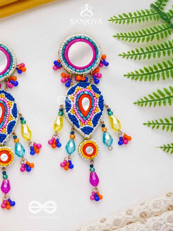 Odyaman - The Vibrant Rainfall - Beads, Resham And Mirrors Hand Embroidered Earrings
