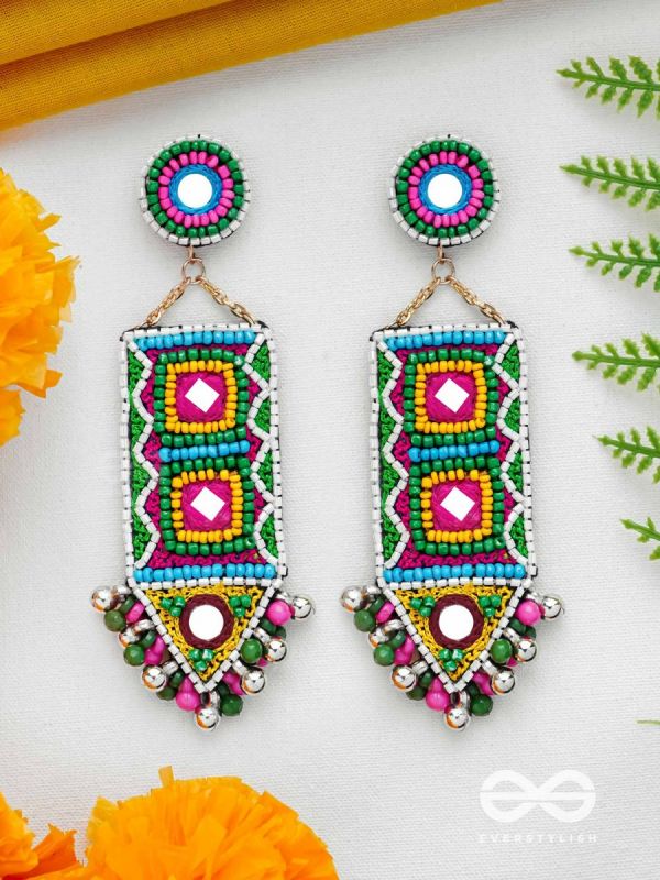 Shalya - The Adorned Arrow - Mirrors, Beads And Resham Hand Embroidered Earrings