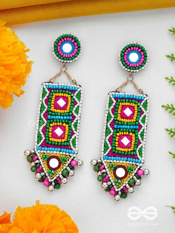 Shalya - The Adorned Arrow - Mirrors, Beads And Resham Hand Embroidered Earrings