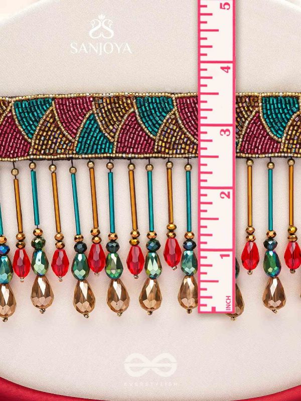 Vishti - The Colorful Rain - Cutdana, Beads And Glass Drops Hand Embroidered Choker Neckpiece