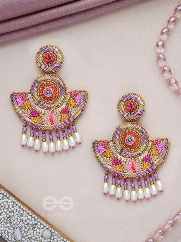 Araka- The Fragrant Garden- Stones, Resham and Pearl Drops Embroidered Earrings
