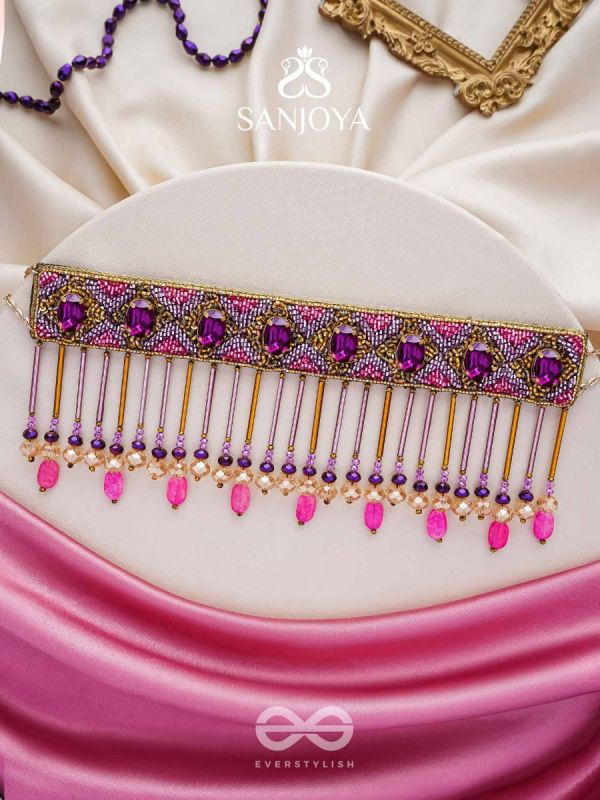 Aavsati- The Night Sky- Stones and Glass Beads Embroidered Choker Necklace 