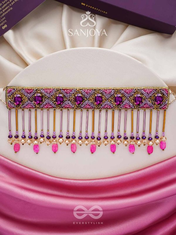 Aavsati- The Night Sky- Stones and Glass Beads Embroidered Choker Necklace 