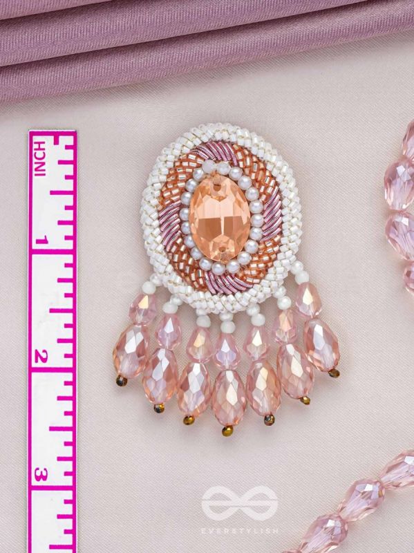 Praatika - The Pink Rose - Stone, Cutdana And Glass Drops Hand Embroidered Earrings