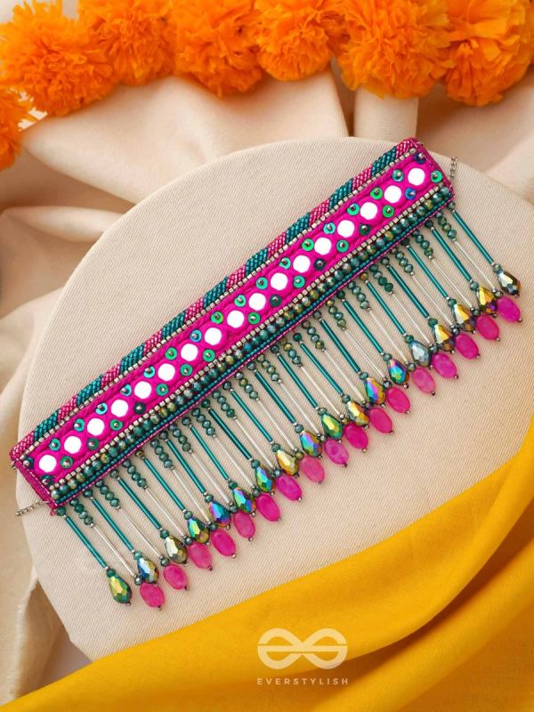 Srava- The Rose Cascade- Glass Beads & Mirror Lace Embroidered Choker Necklace