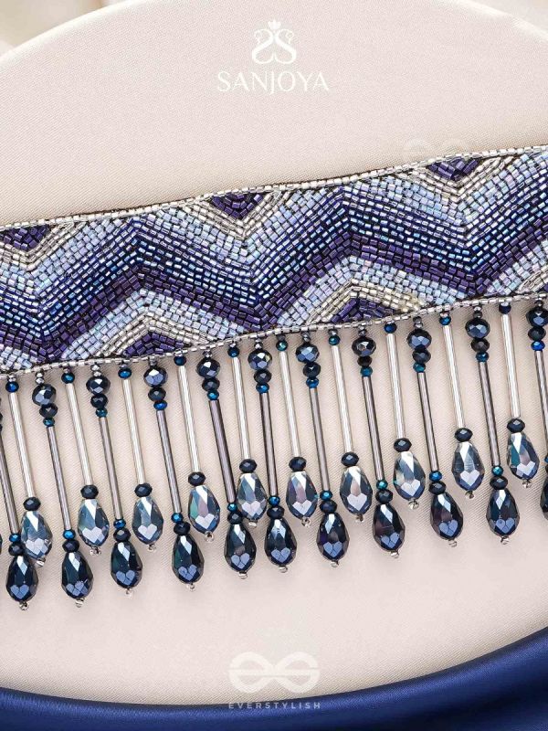 Adrisha - The Indigo Hills - Cutdana And Glass Drops Hand Embroidered Choker Neckpiece