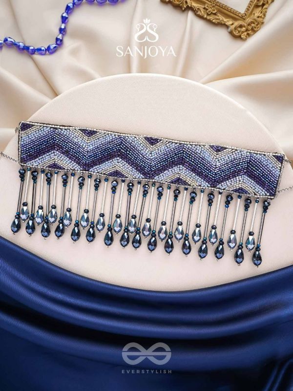 Adrisha - The Indigo Hills - Cutdana And Glass Drops Hand Embroidered Choker Neckpiece