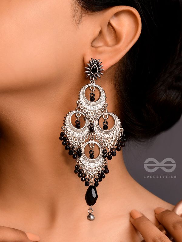 The Regal Chandelier- Oxidised Embellished Earrings