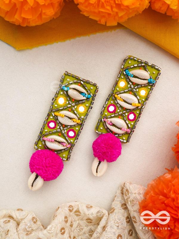 Peshika- The Shimmering Shells- Mirrors & Resham Embroidered Earrings