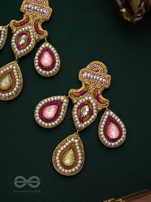 Adhiruh - The Enchanted Throne - Beads, Dabka And Stones Hand Embroidered Earrings