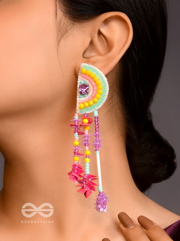 Vibhaasin - Decorated With Flowers- Stones & Sequins Hand Embroidered Earrings
