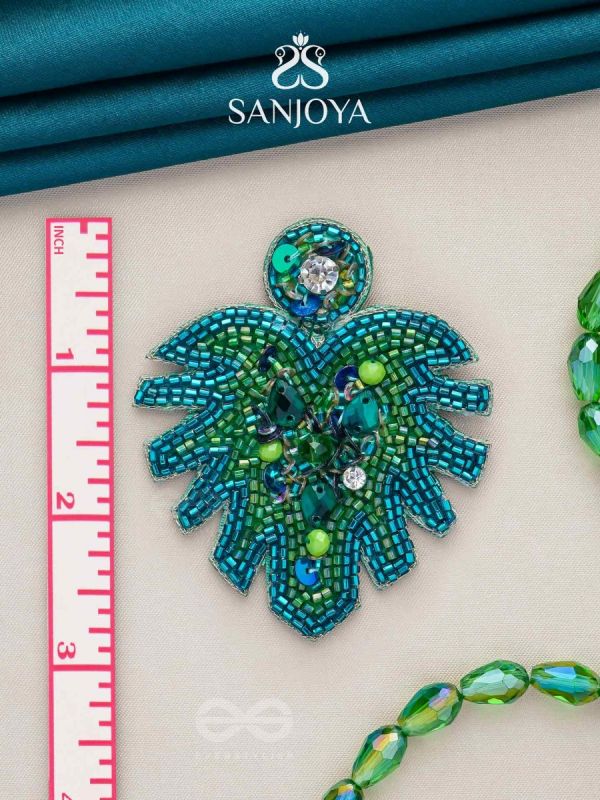 Parnin - The Verdant Leaf - Stones, Sequins And Cutdana Hand Embroidered Earrings