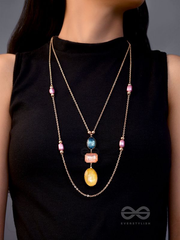 The Cosmic Cluster- Golden Embellished Layered Necklace With Anti-Tarnish Coating 