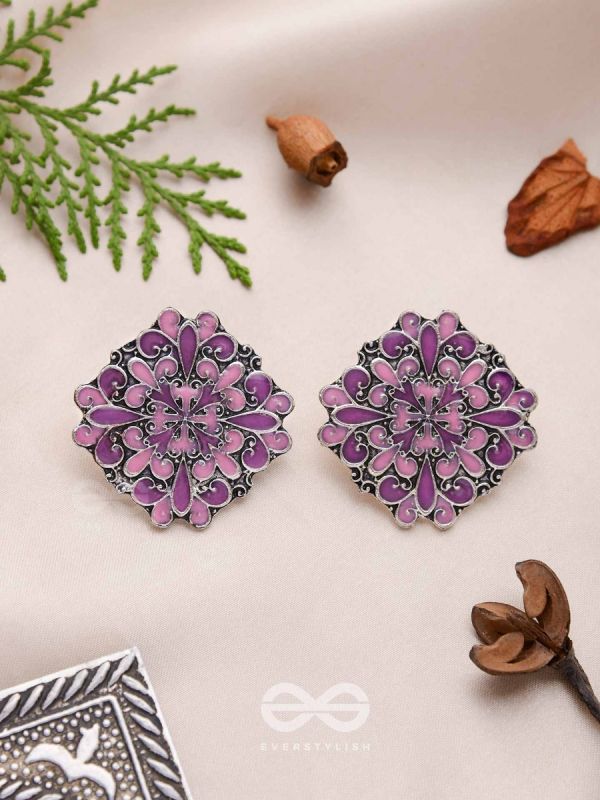 The Floral Fantasy - Oxidised Statement Stud Earrings (Violet & Orchid Purple)