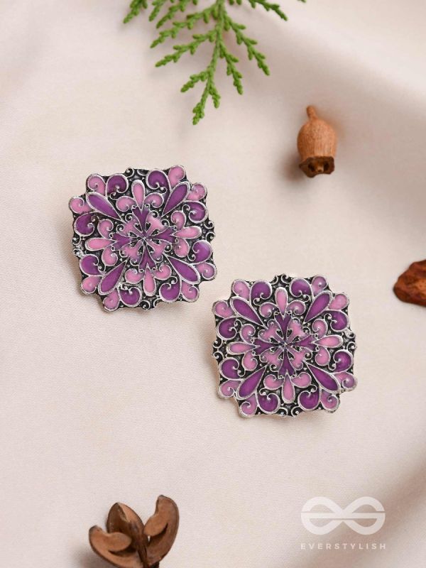 The Floral Fantasy - Oxidised Statement Stud Earrings (Violet & Orchid Purple)