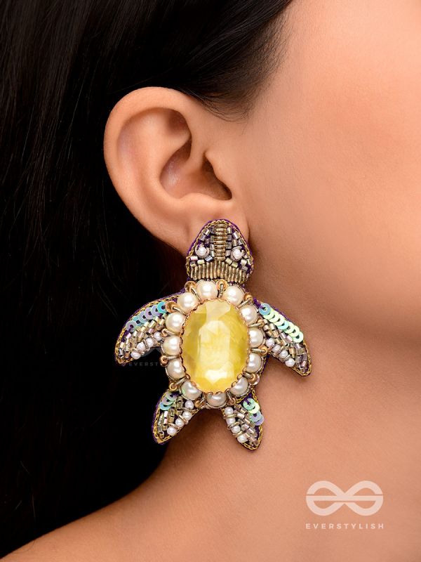 Kamatha- The Turtle Pair- Pearls, Stones & Sequins Embroidered Earrings